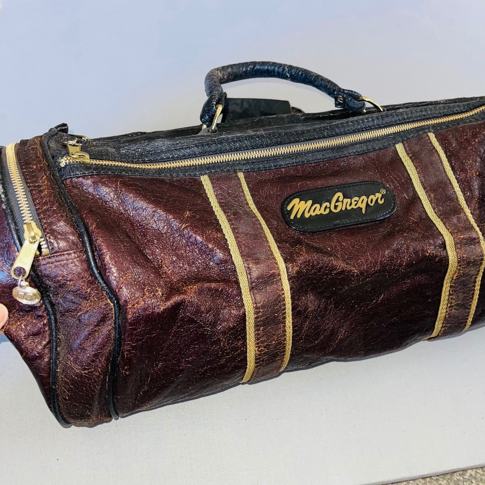 Vintage MacGregor Brown Faux Leather Duffle Gym Bag Travel Carry-On Retro